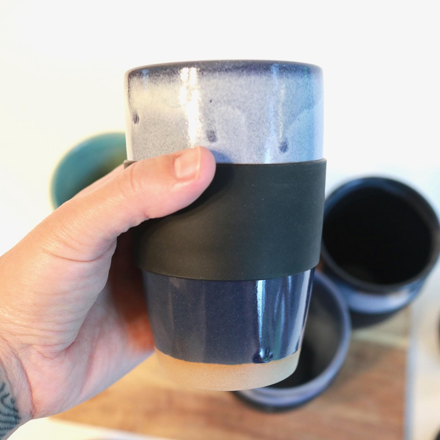 Ceramic Travel Mug With Silicone Lid. Handmade travel mug, Handmade ceramic mug, lidded coffee cup, Roam Ceramics.