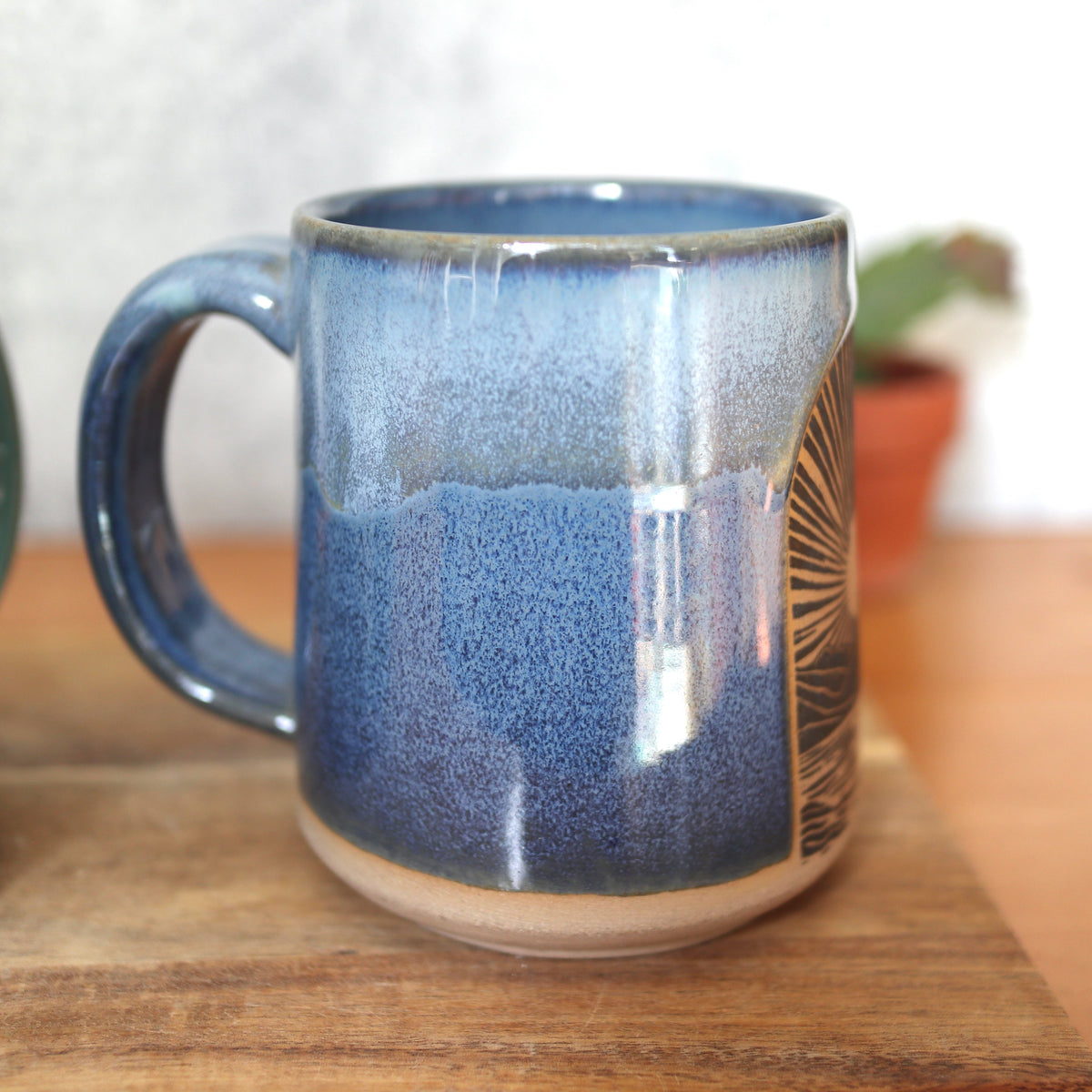 Handmade Pottery Mountain Sunrise Mug. Handmade ceramic coffee cup.