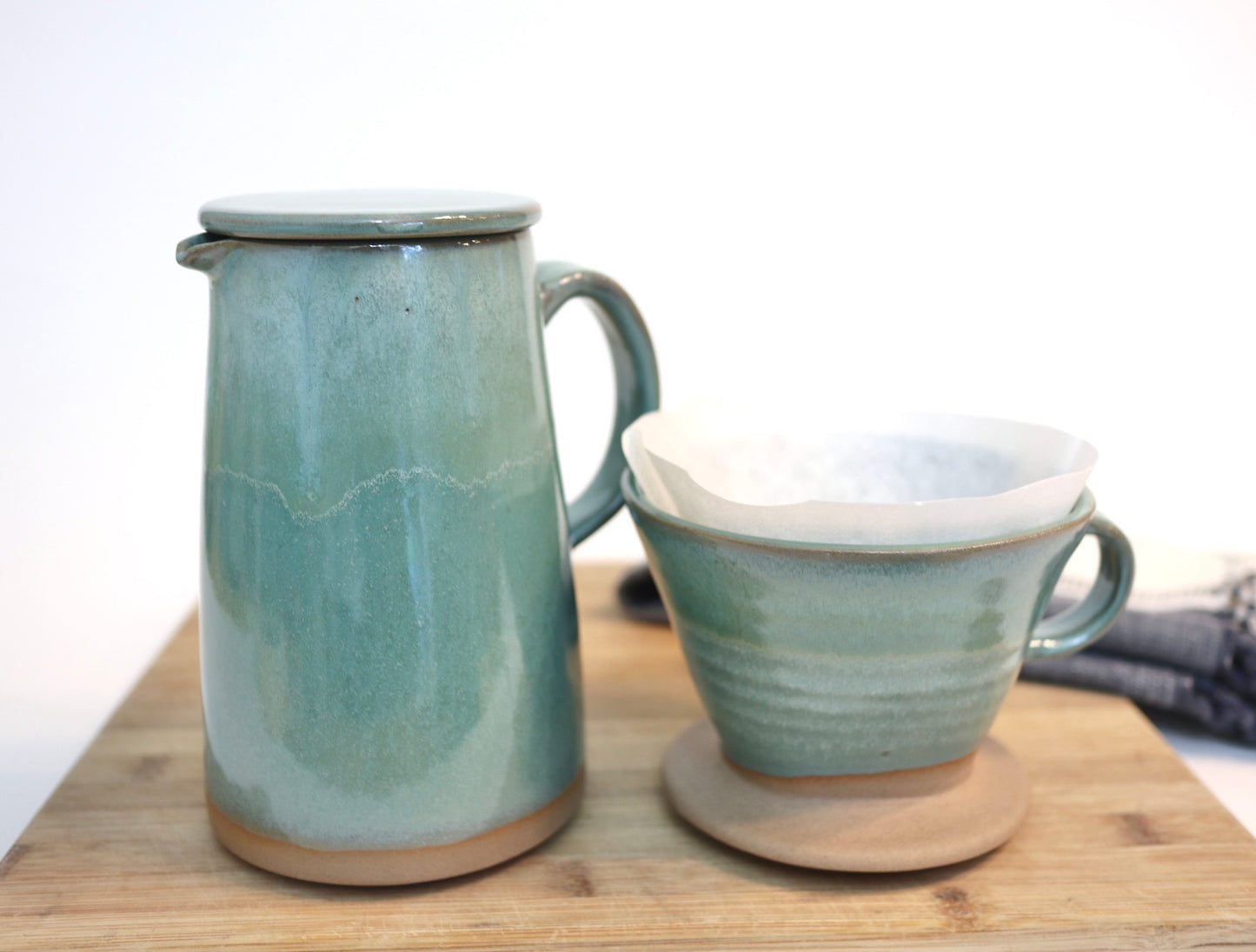 Handcrafted Ceramic Coffee Dripper & Pitcher Set – Artisan Pour Over Brewer and Serving Pitcher